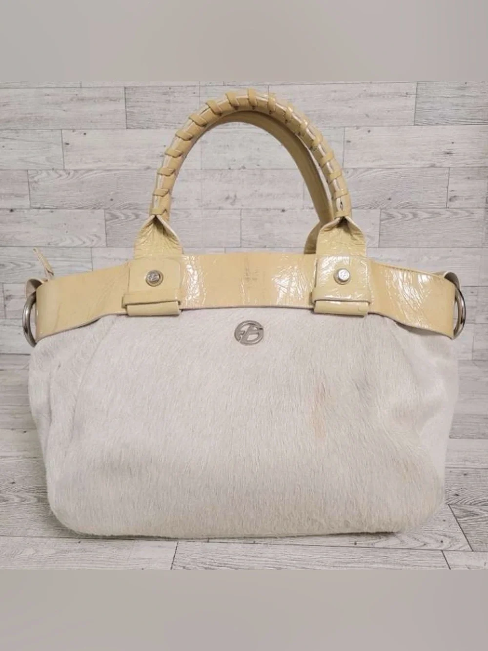 Women’s Francesco Biasia Pony Hair Brown Leather Medium Purse Handbag White